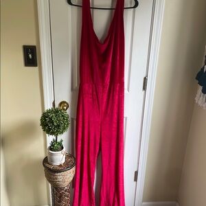 PrettyLittleThing Red Halter Jumpsuit Wide-Leg